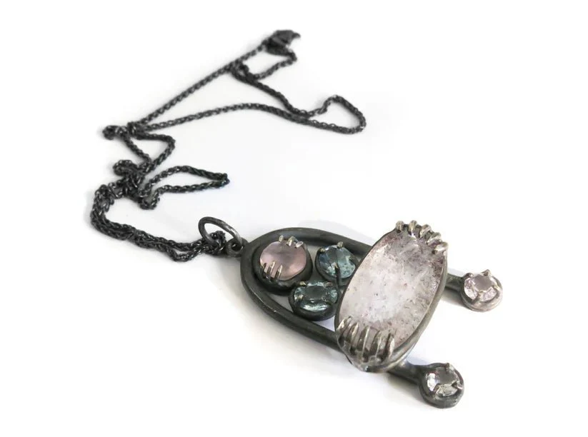 Elaine Ho Pendant Necklace (Rose Quartz, Sky Blue Topaz, and Super Seven Amethyst)