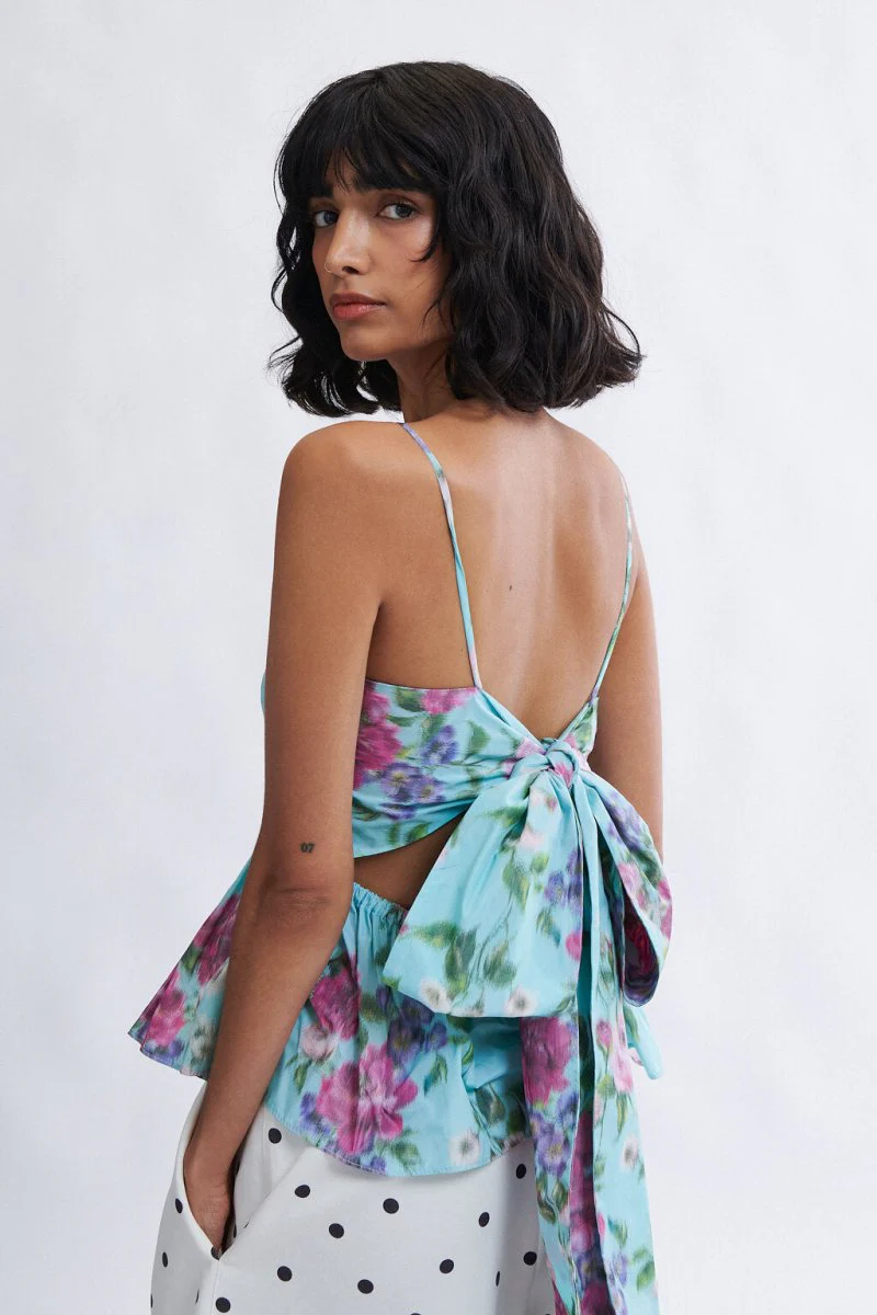 Eliza Faulkner Agnes Top - Aqua Floral Taffeta (Online Exclusive) - Image 4
