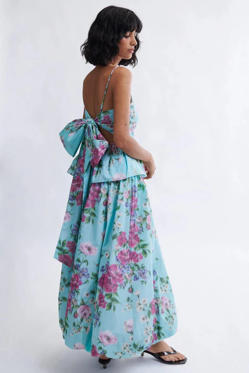 Eliza Faulkner Agnes Top - Aqua Floral Taffeta (Online Exclusive) - Image 5