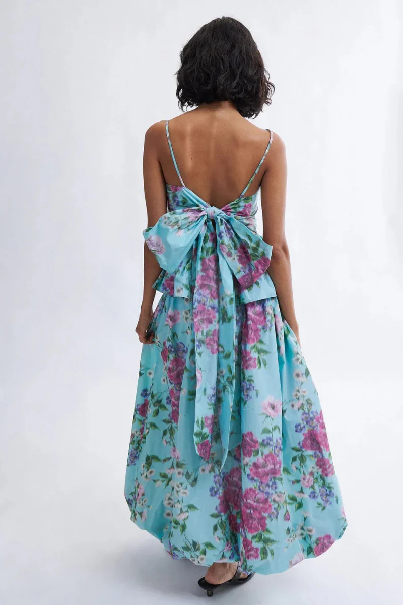 Eliza Faulkner Agnes Top - Aqua Floral Taffeta (Online Exclusive) - Image 6