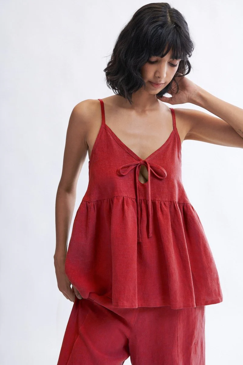 Eliza Faulkner Camille Tank Top - Red Linen (Online Exclusive)