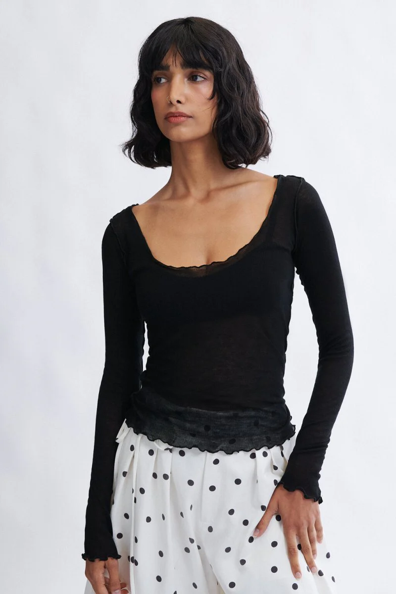 Eliza Faulkner Carla Longsleeve Top - Black (In Store) - Image 5