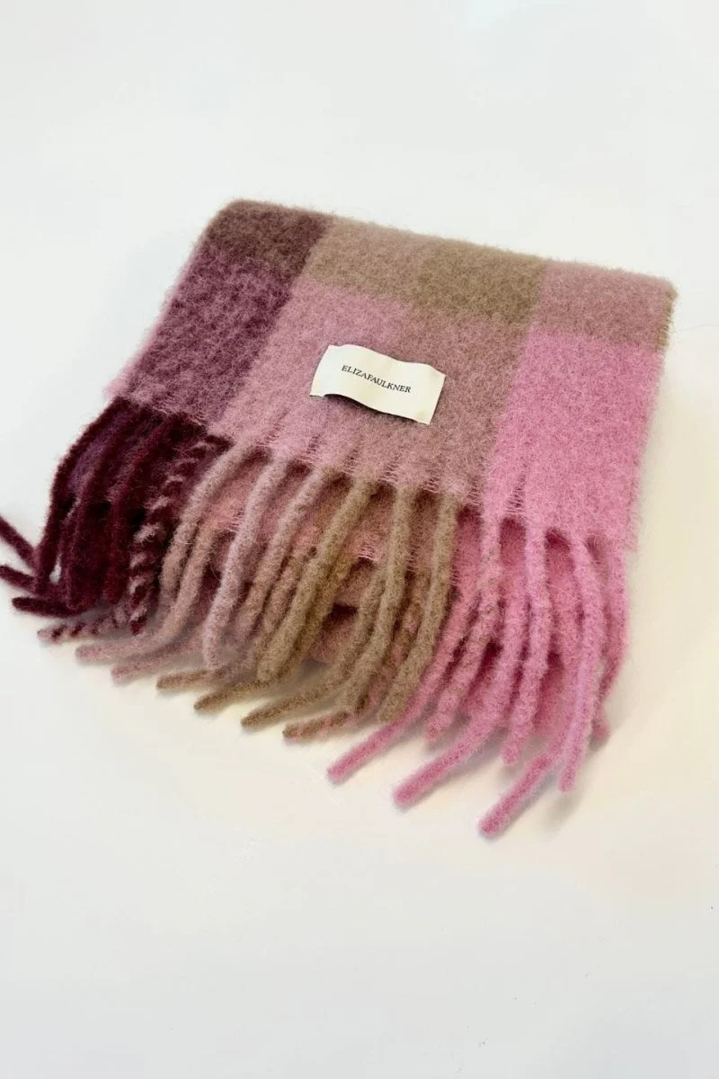 Eliza Faulkner Checked Mohair Scarf (Pink) - Image 5