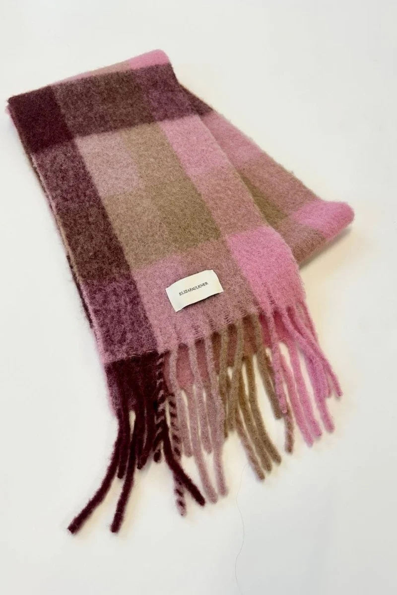 Eliza Faulkner Checked Mohair Scarf (Pink) - Image 6