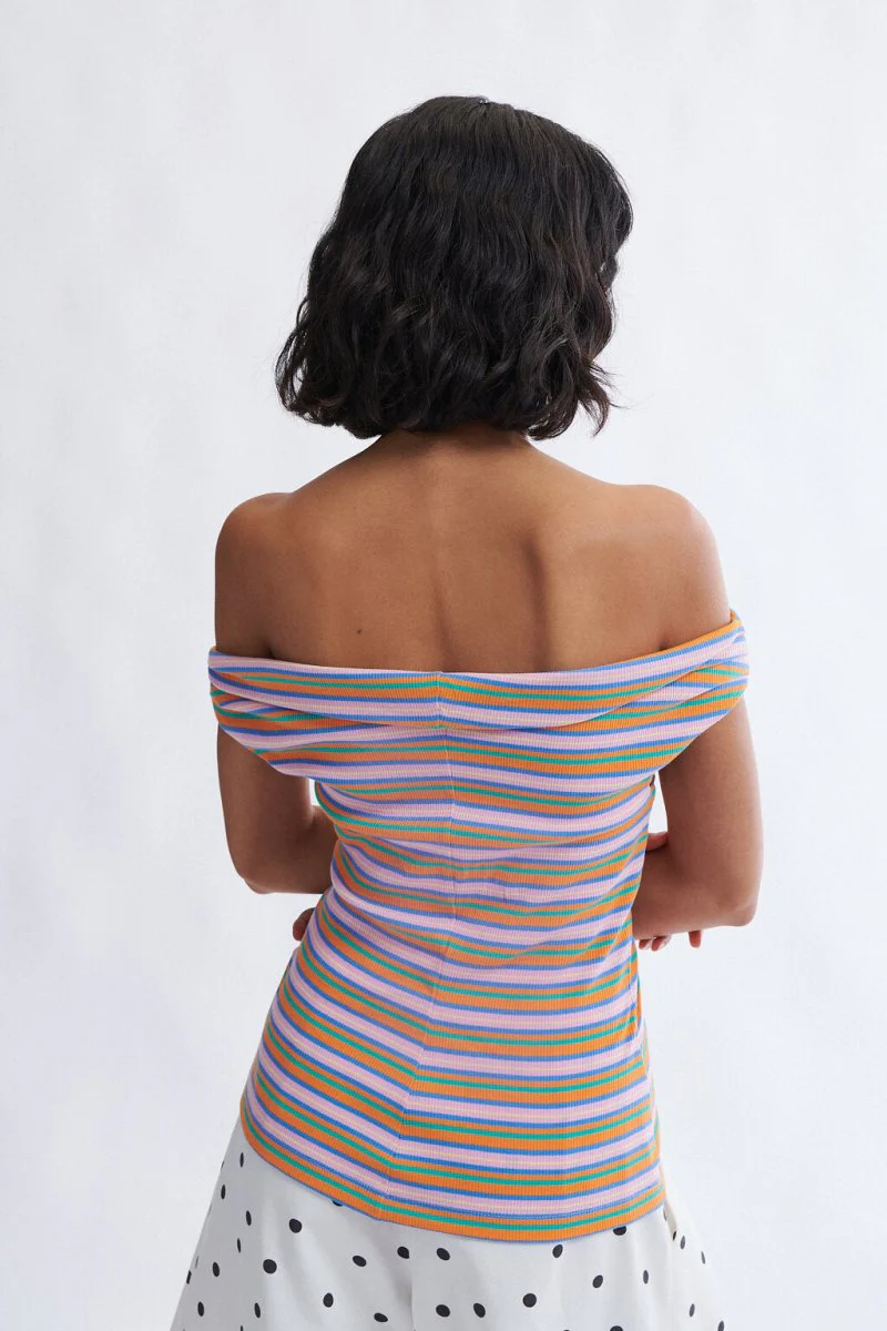 Eliza Faulkner Juniper Off-Shoulder Top - Pink Stripe (Online Exclusive) - Image 2