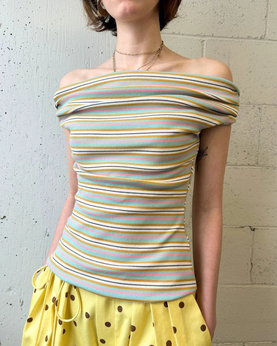 Eliza Faulkner Juniper Off-Shoulder Top - White Stripe (Online Exclusive)