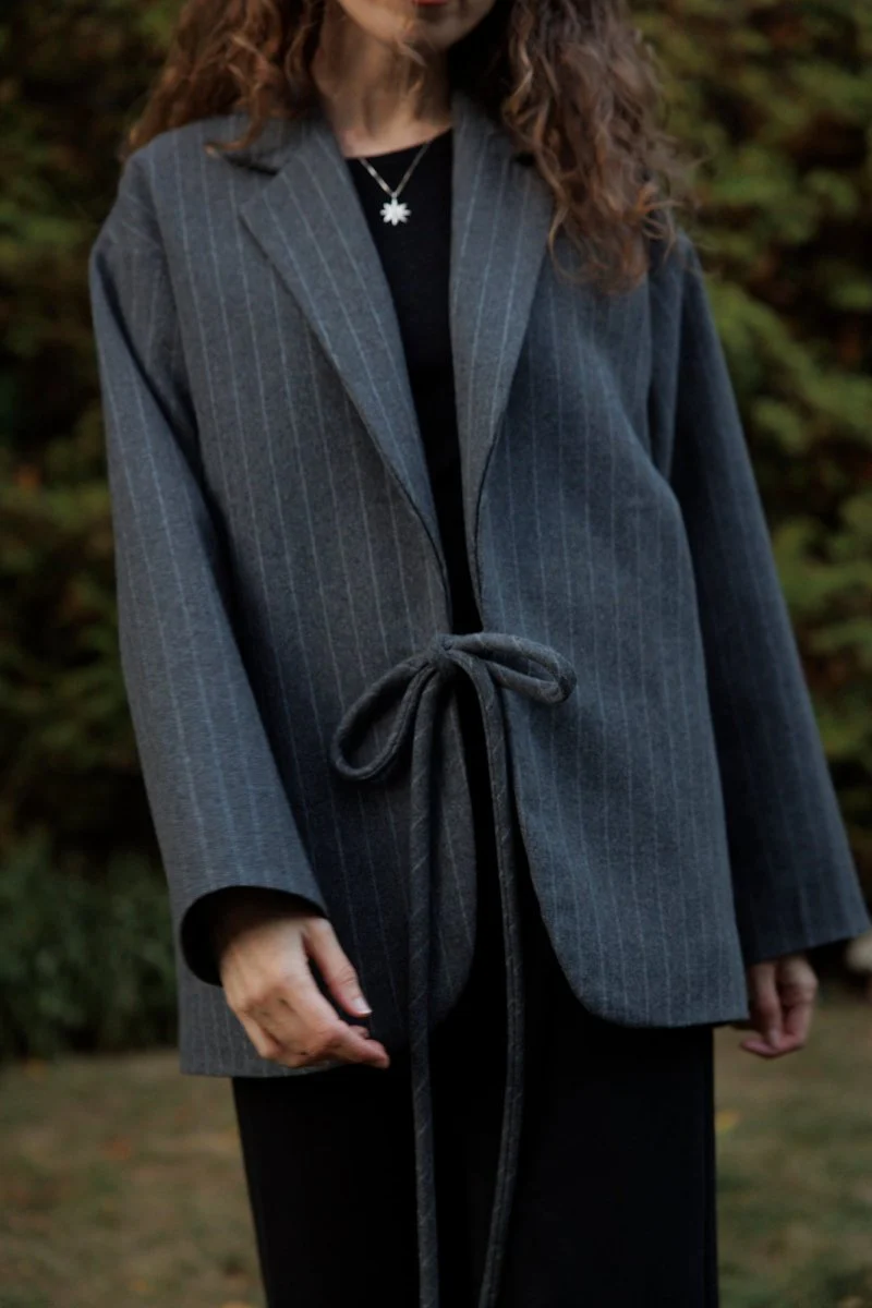Eliza Faulkner Mara Coat - Grey Pinstripe (In-Store) - Image 4