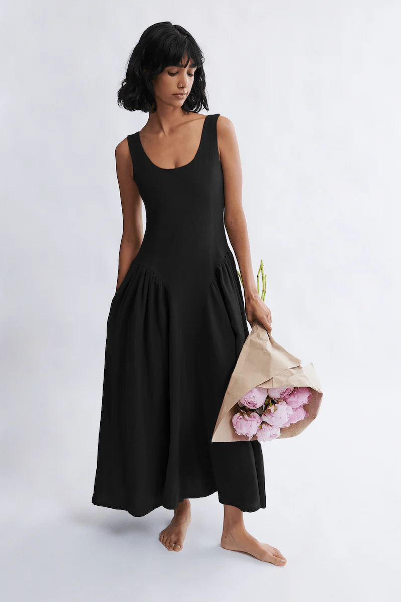Eliza Faulkner Vivienne Dress - Black Linen (In-Store)