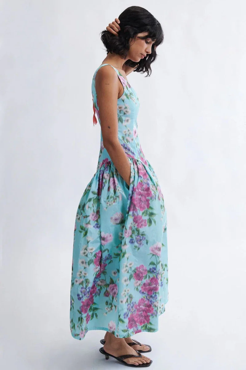 Eliza Faulkner Vivienne Dress - Aqua Floral Taffeta (In Store) - Image 3