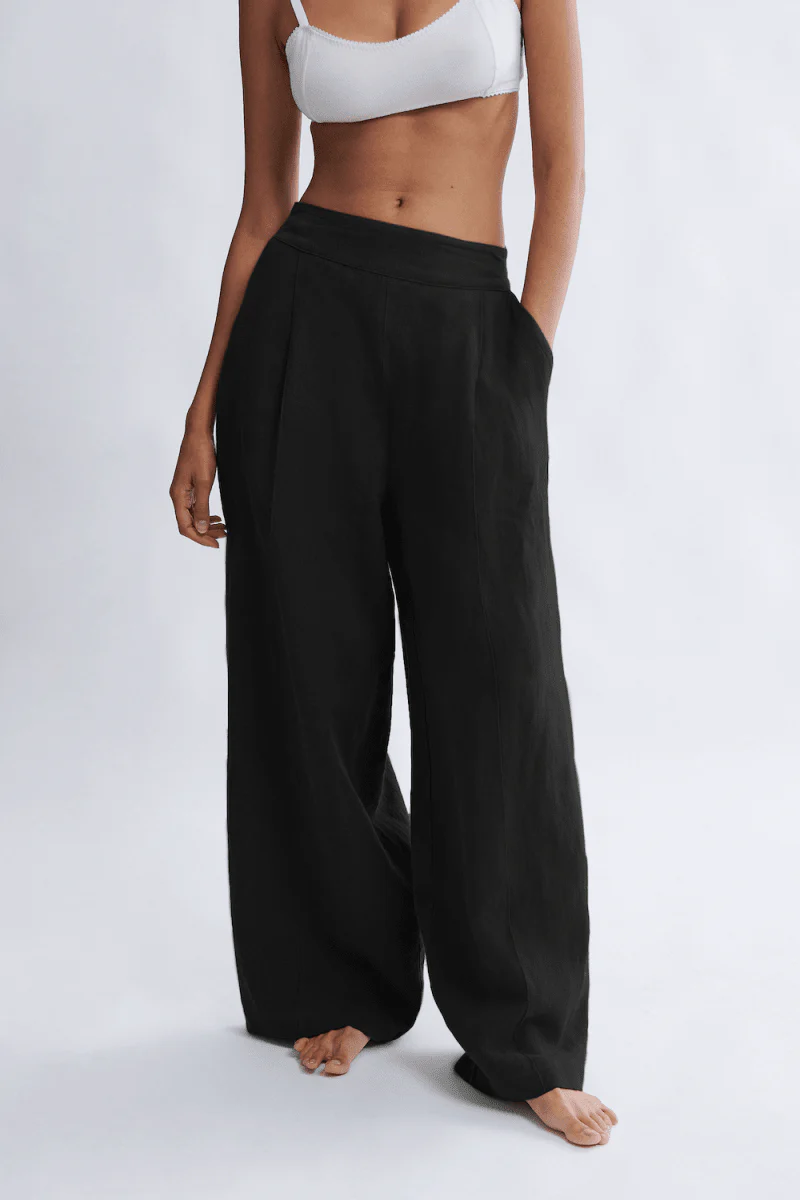 Eliza Faulkner Yves Pant - Black Linen (Online Exclusive)