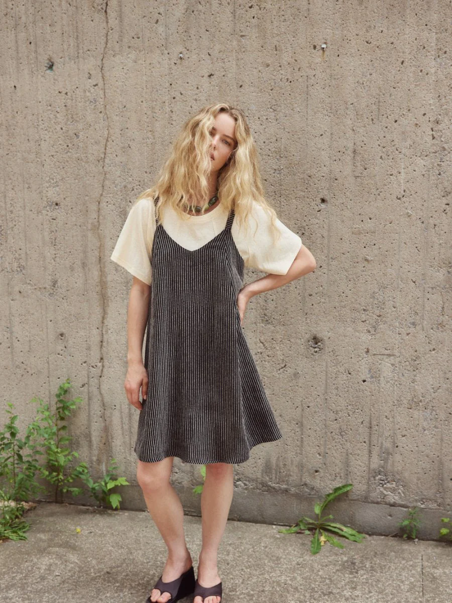 Eve Gravel Belly Dress - Black Stripe (In-Store)