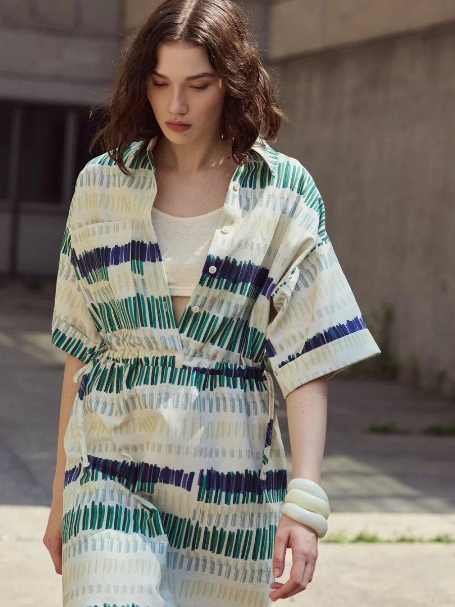 Eve Gravel Bevin Dress - Blue Flower or Butter Green Lines (Online Exclusive) - Image 5