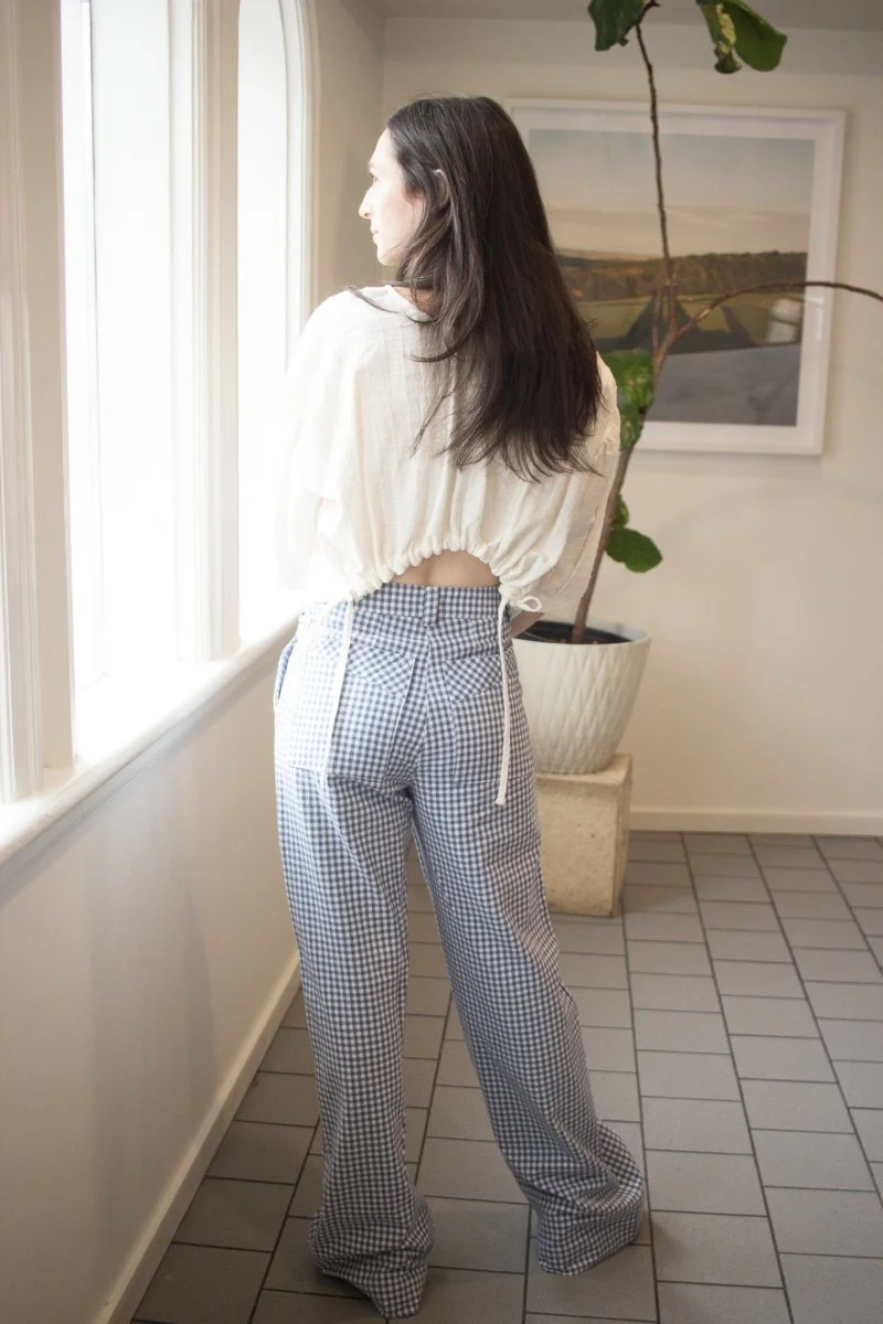 Birds of North America Gannet Pants (Blue Gingham) - Image 2