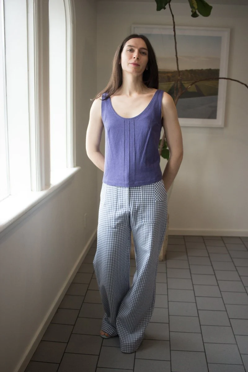 Birds of North America Gannet Pants (Blue Gingham) - Image 3