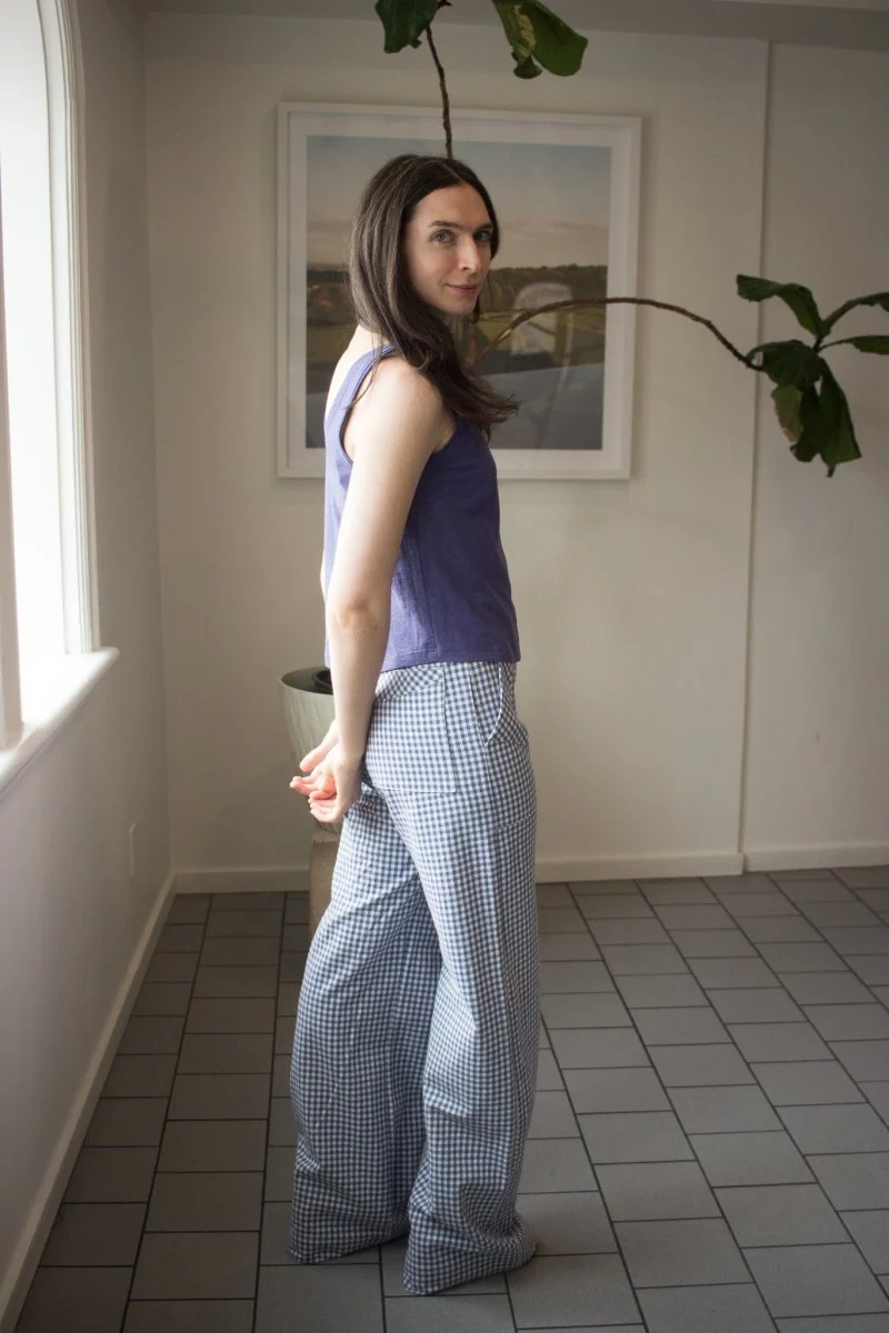 Birds of North America Gannet Pants (Blue Gingham) - Image 5