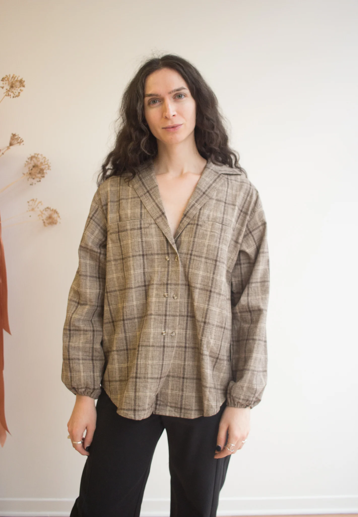 Harly Jae House Blouse (Brown Plaid) - Image 3