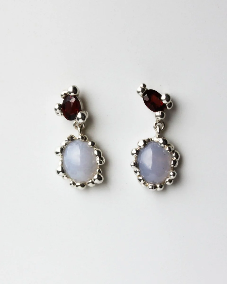 House of Hudson Garnet & Chalcedony Two Stone Earrings
