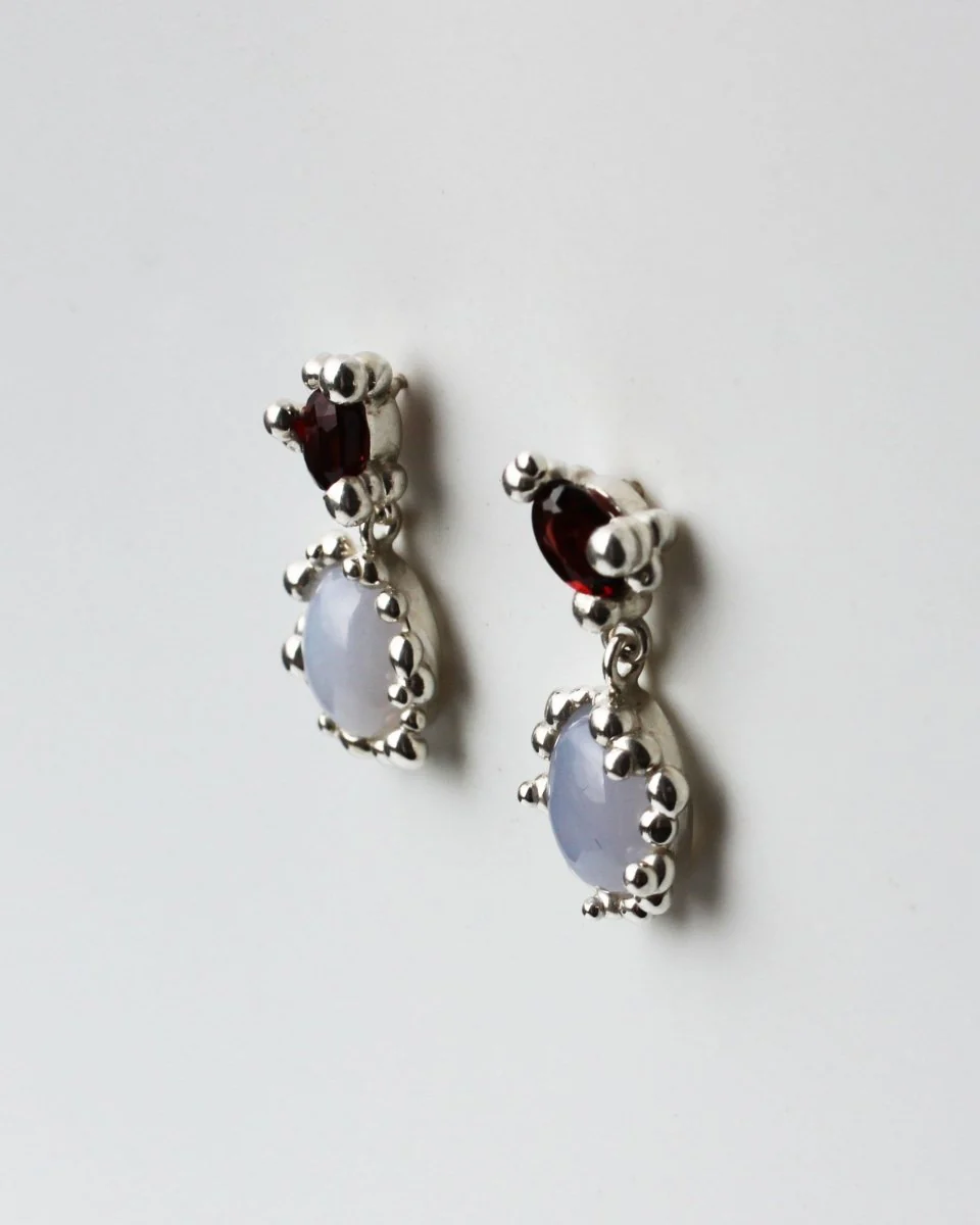 House of Hudson Garnet & Chalcedony Two Stone Earrings - Image 2