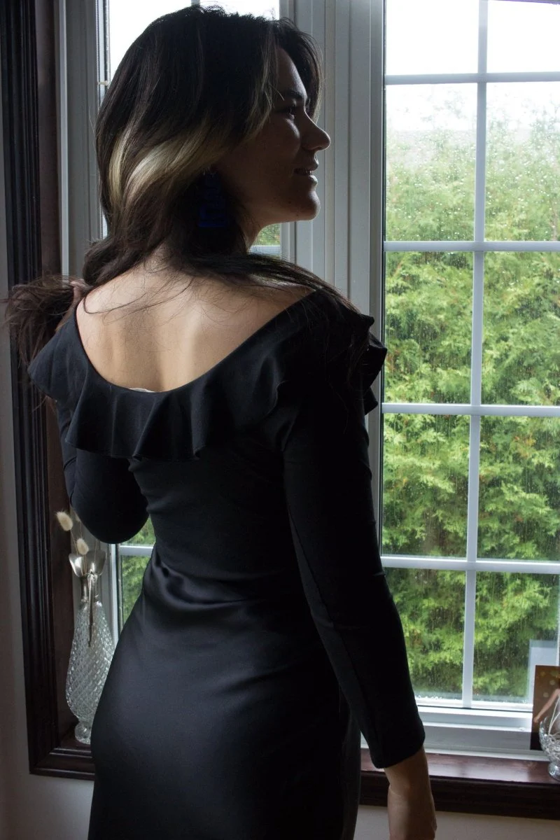 Jacoba Jane Classic Silk Satin Midi Skirt (Black) - Image 4