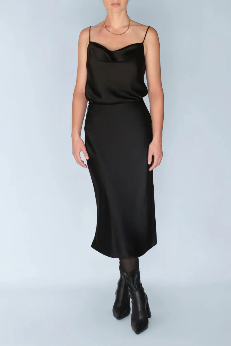 Jacoba Jane Classic Silk Satin Midi Skirt (Black) - Image 5