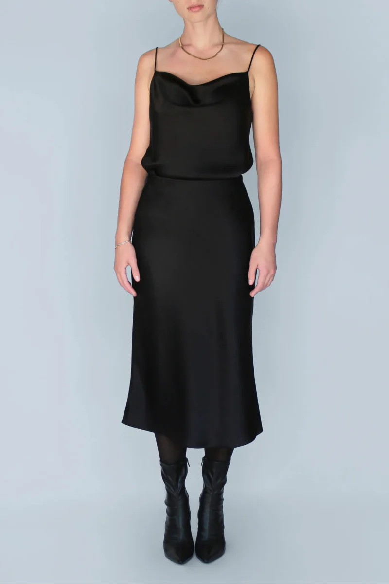 Jacoba Jane Classic Silk Satin Midi Skirt (Black) - Image 6