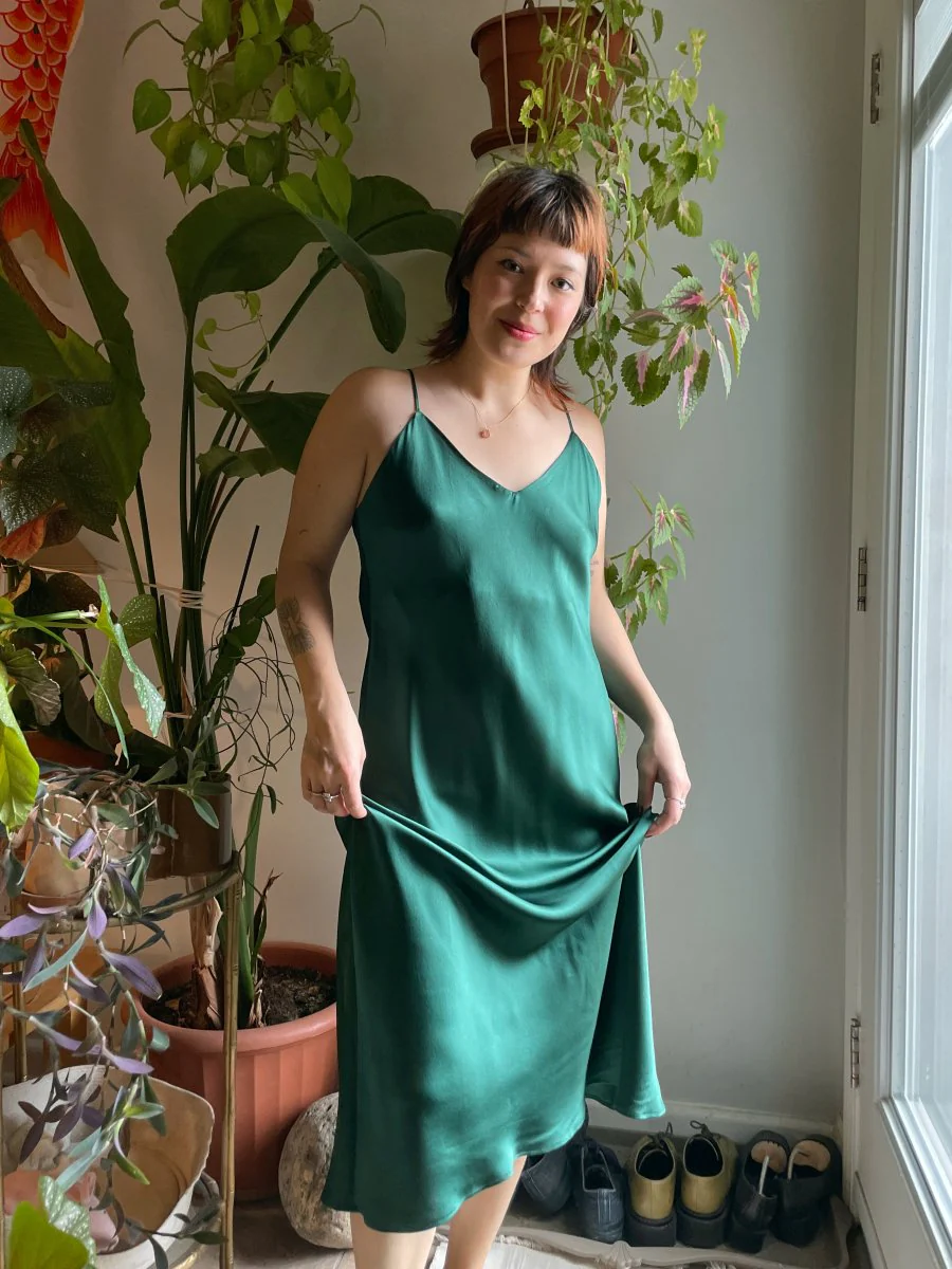 Jacoba Jane Classic Silk Satin Slip Dress (Evergreen) - Image 3