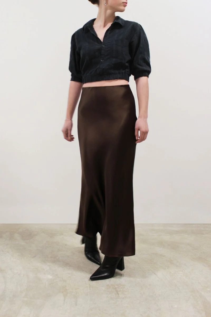 Jacoba Jane Long Silk Satin Maxi Skirt (Cocoa) - Image 4