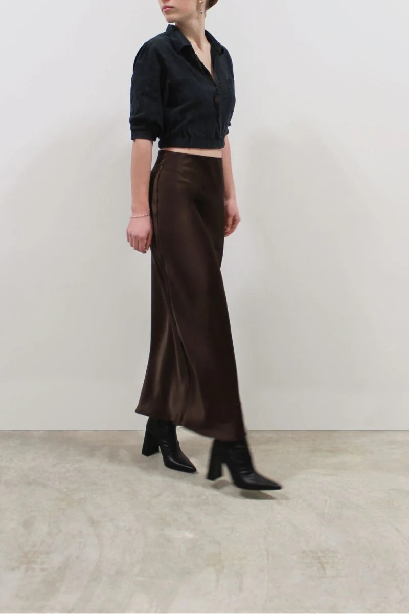 Jacoba Jane Long Silk Satin Maxi Skirt (Cocoa) - Image 5