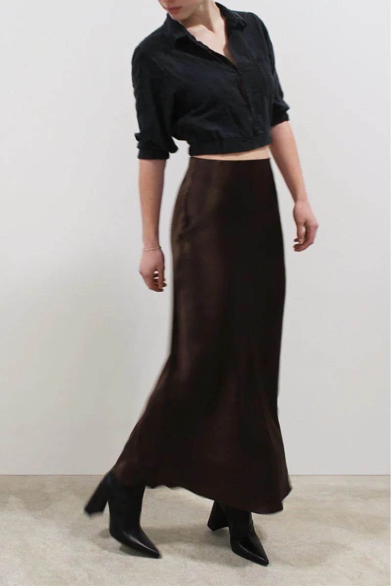 Jacoba Jane Long Silk Satin Maxi Skirt (Cocoa) - Image 6