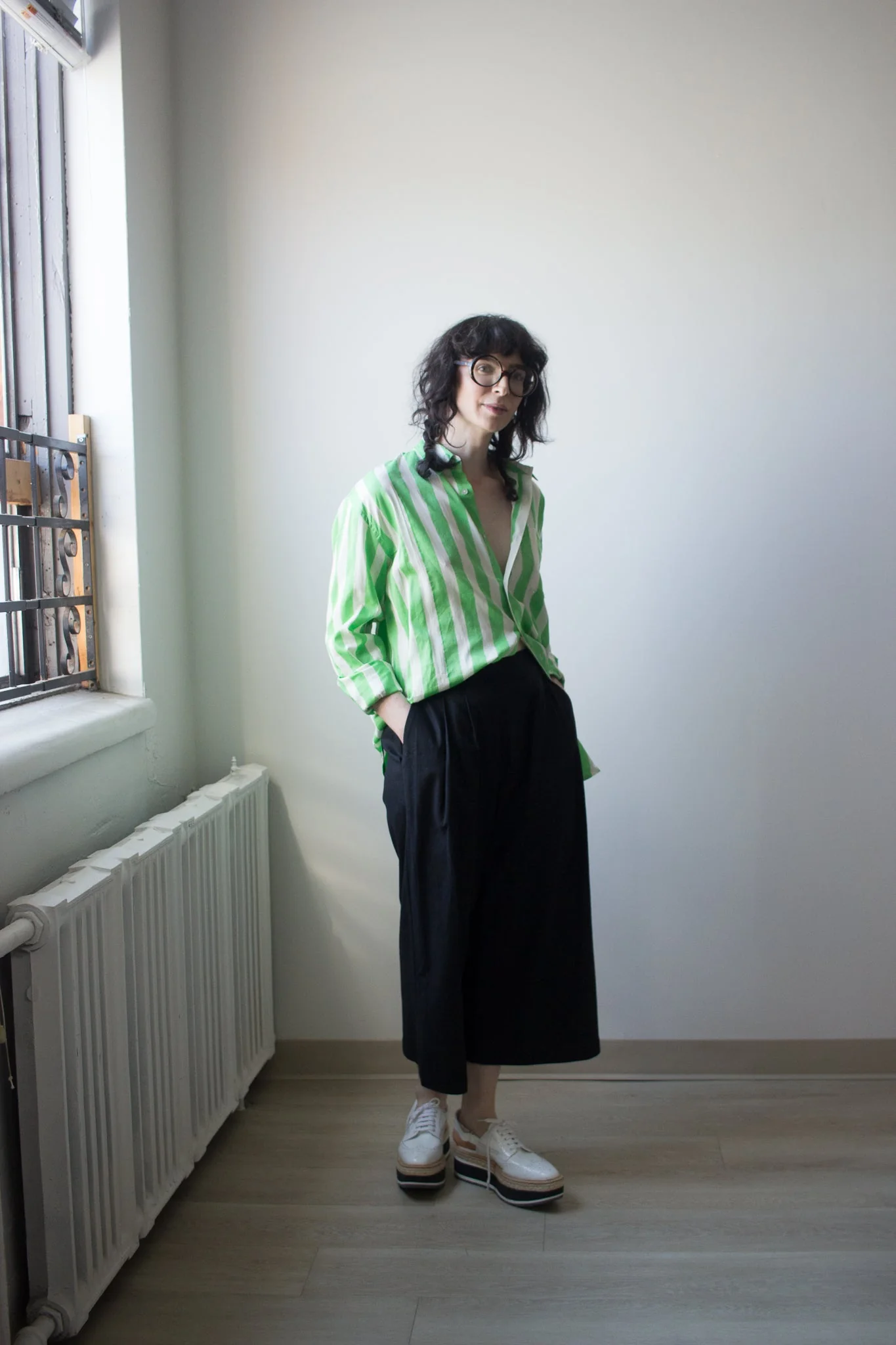 Kate Austin Designs Claude Shirt (Green and White Cabana Stripe) - Image 4