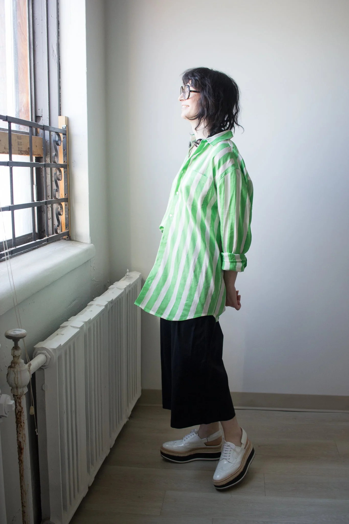 Kate Austin Designs Claude Shirt (Green and White Cabana Stripe) - Image 5