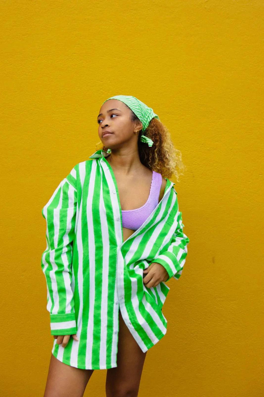 Kate Austin Designs Claude Shirt (Green and White Cabana Stripe) - Image 8