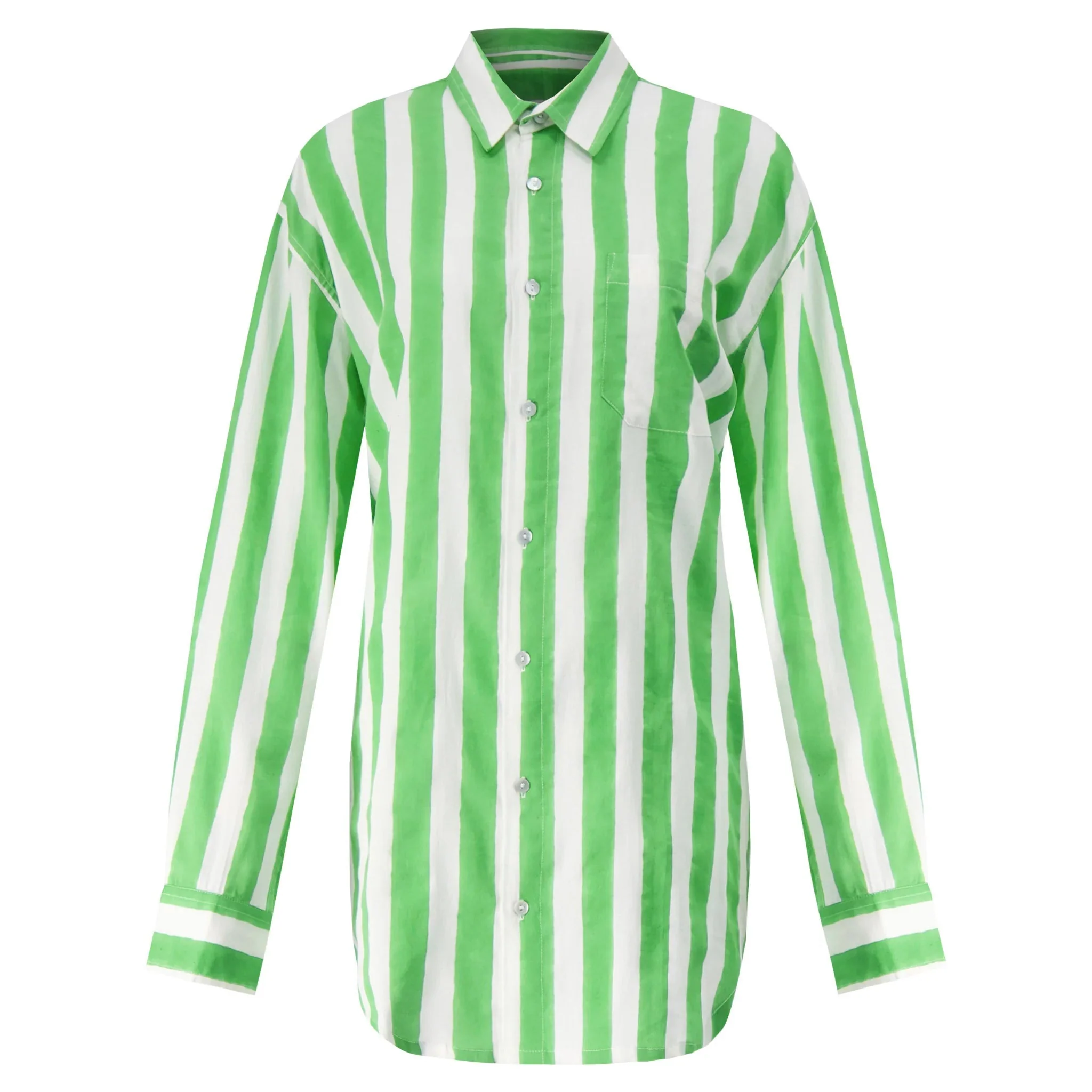 Kate Austin Designs Claude Shirt (Green and White Cabana Stripe) - Image 9