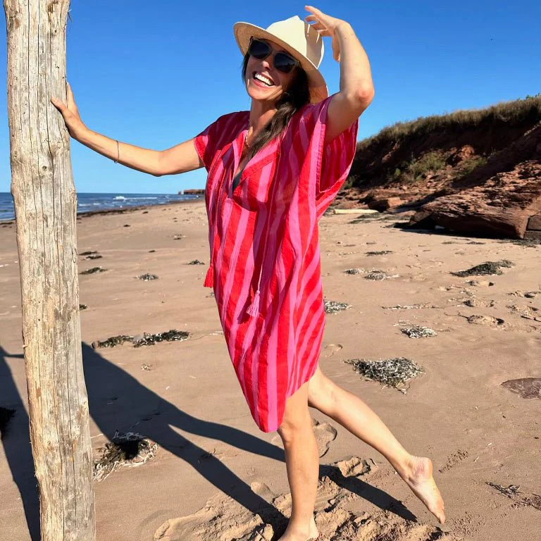 Kate Austin Designs Daphne Kaftan (Pink/Red Cabana Stripe) - Image 3