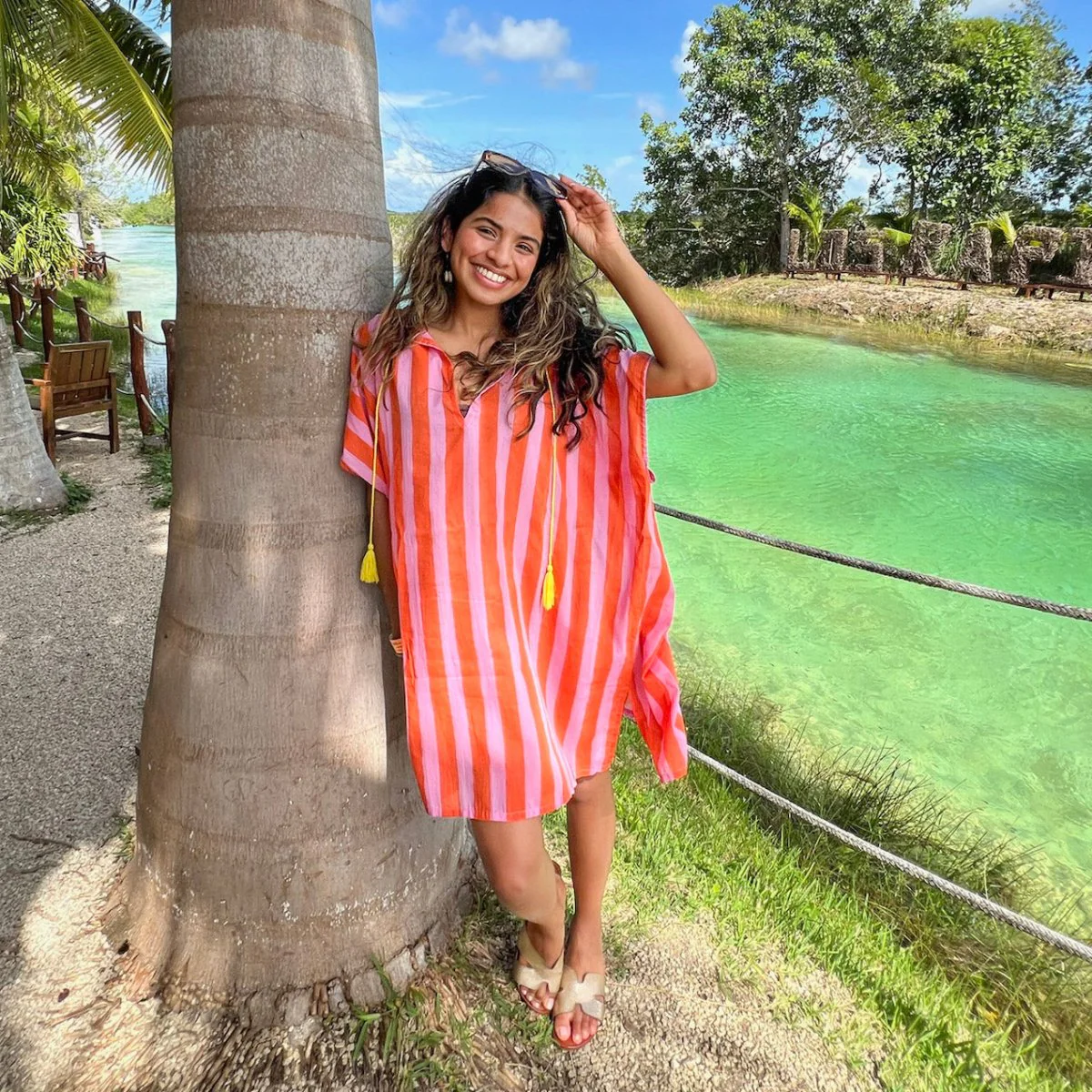 Kate Austin Designs Daphne Kaftan (Pink/Orange Cabana Stripe) - Image 2