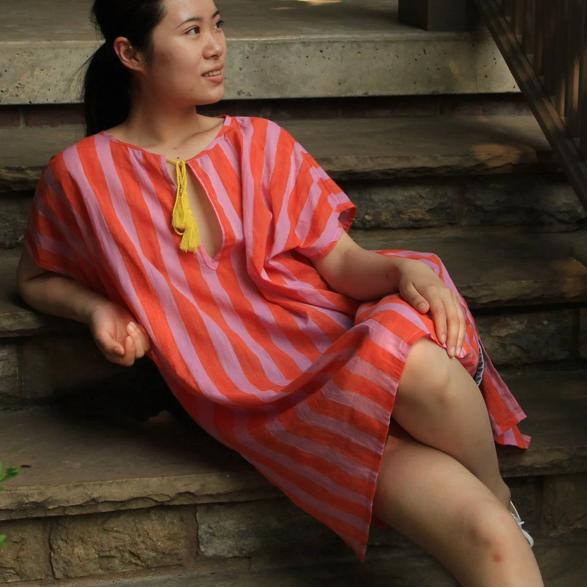 Kate Austin Designs Daphne Kaftan (Pink/Orange Cabana Stripe) - Image 6