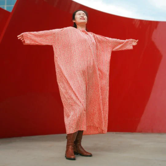 Kate Austin Designs Georgia Dress (Red and Sand Stripe) - Image 2