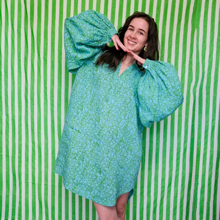 Kate Austin Designs Meret Linen Dress (Aqua Jasmine) - Image 6