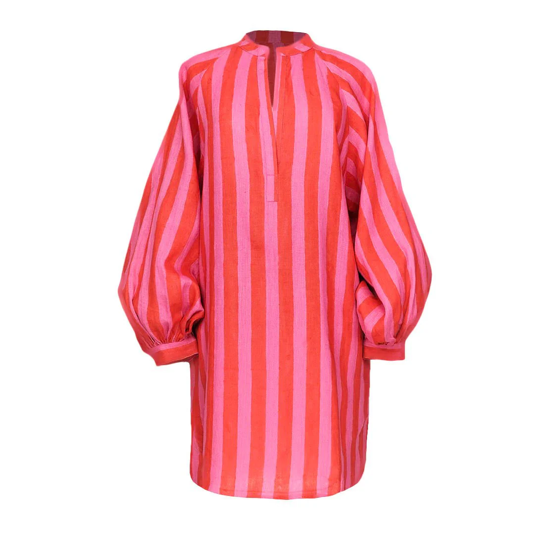 Kate Austin Designs Meret Linen Dress (Pink/Red Cabana Stripe) - Image 7