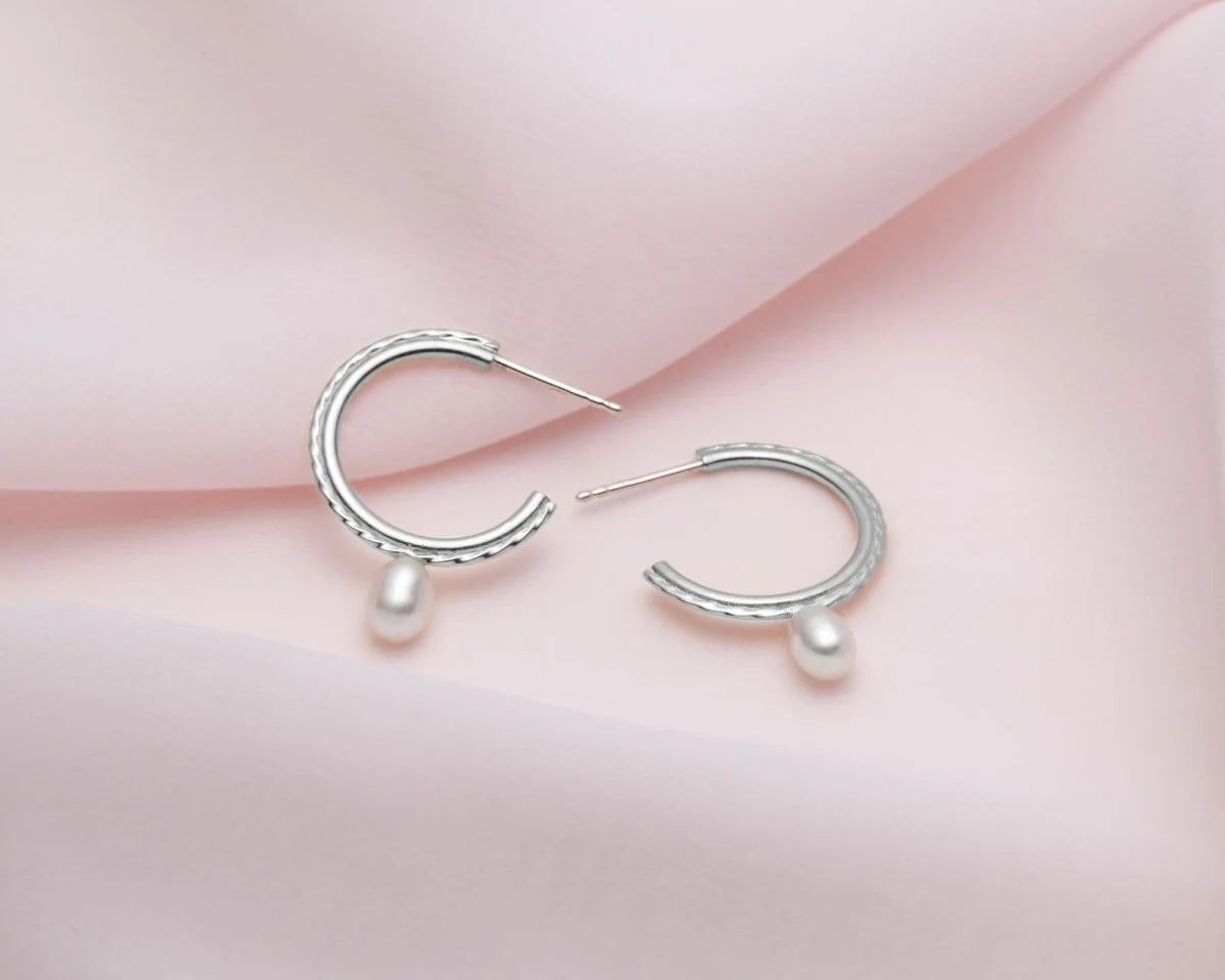 Lidia Jewelry Dainty Pearl Hoop Earrings - Image 2