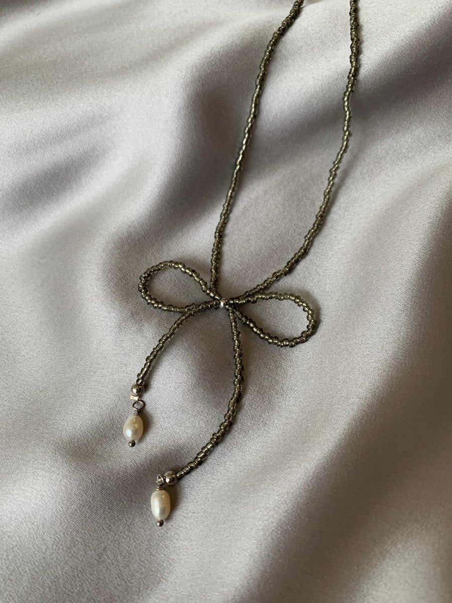 LILOU Gems Beaded Bow Necklace (Various Colours) - Image 15