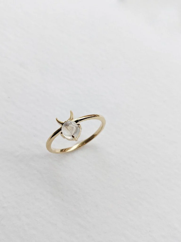 Little Gold Artemis Ring (Rainbow Moonstone) - Image 3