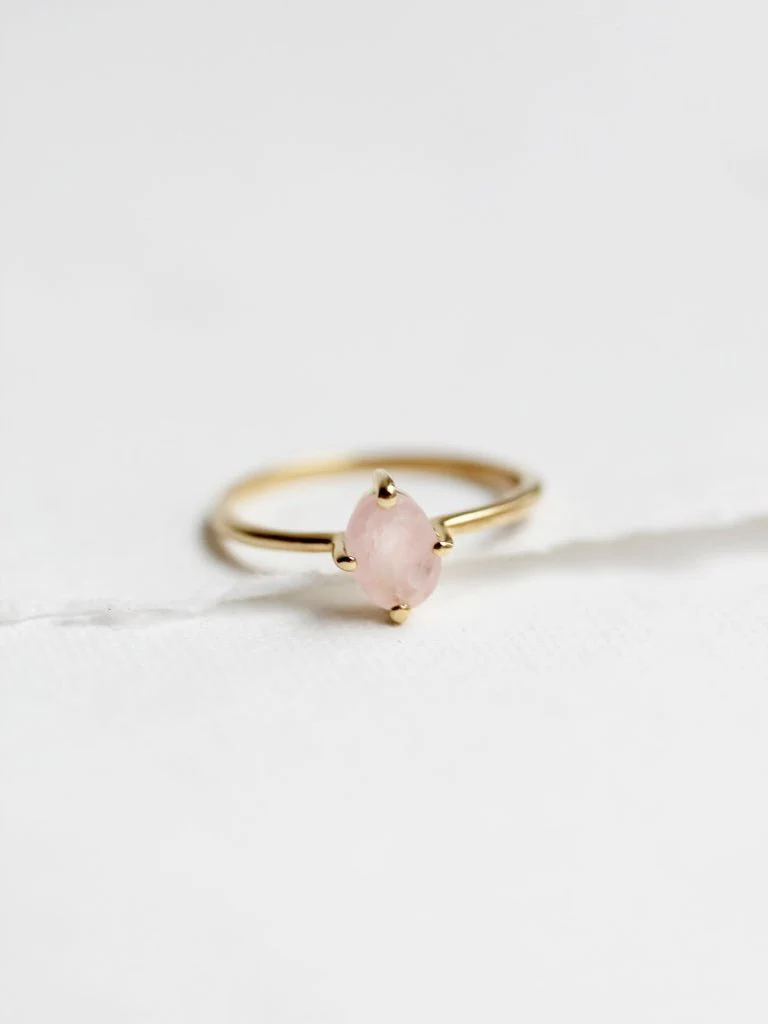 Little Gold Ava Ring (Rose Quartz) - Image 3