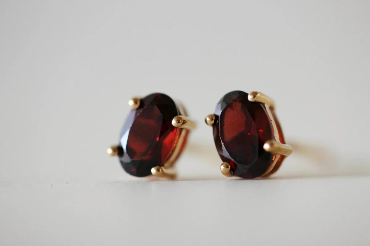 Little Gold Ava Studs (Garnet)