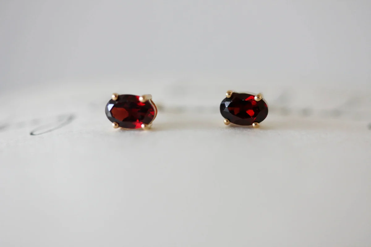 Little Gold Ava Studs (Garnet) - Image 2