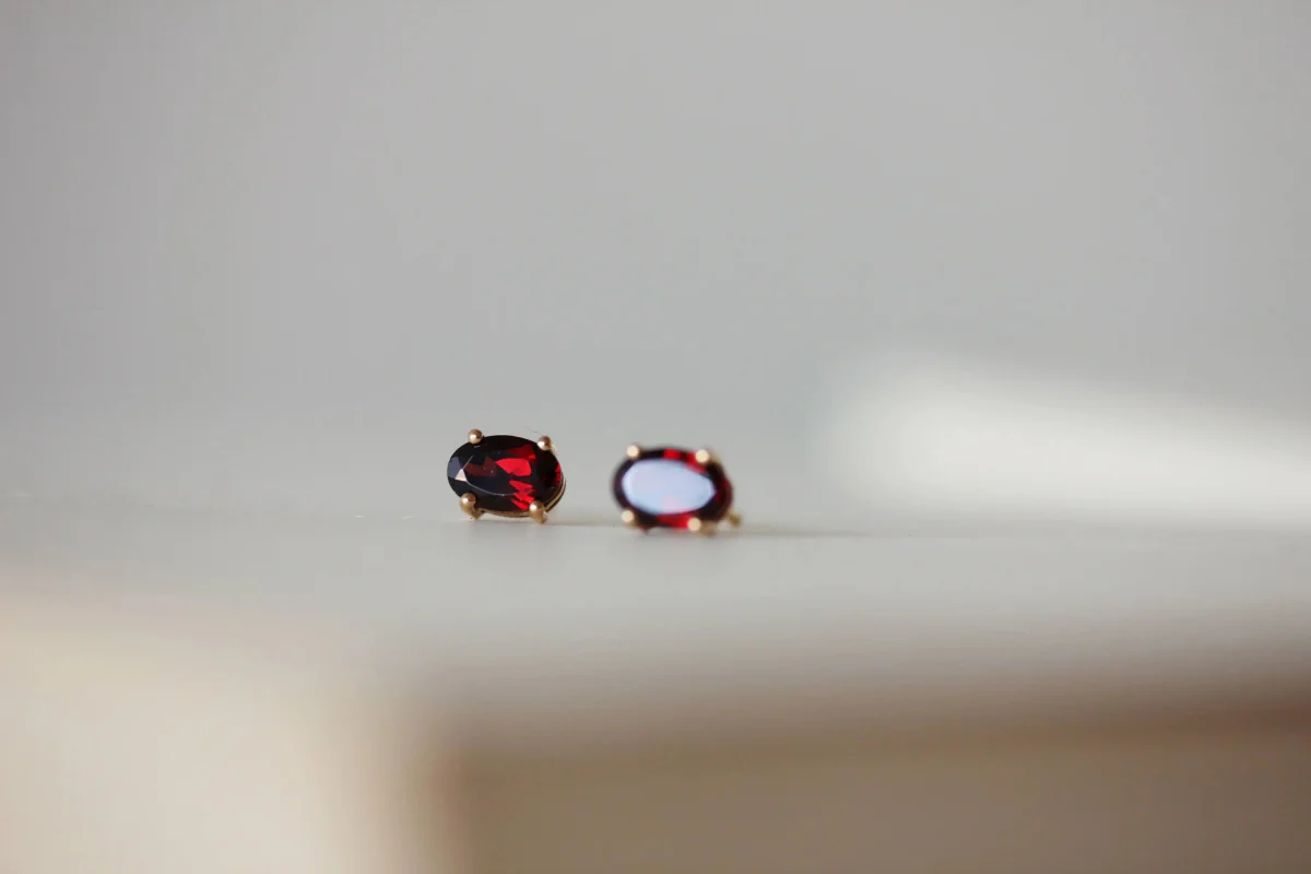 Little Gold Ava Studs (Garnet) - Image 3