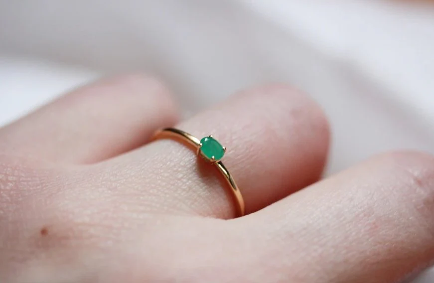 Little Gold Mini Gem Stacking Ring (Emerald)