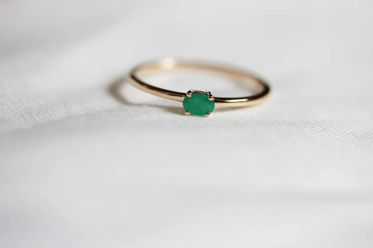 Little Gold Mini Gem Stacking Ring (Emerald) - Image 2