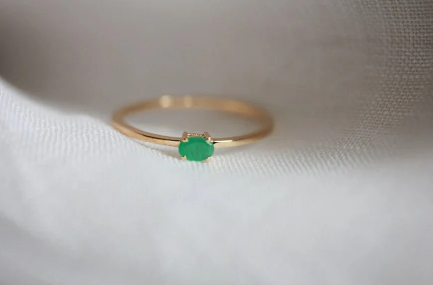 Little Gold Mini Gem Stacking Ring (Emerald) - Image 3