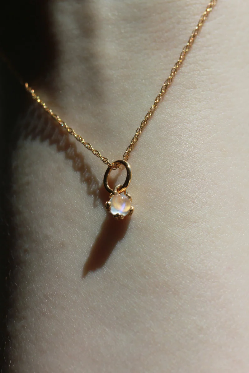 Little Gold Tiny Moonstone Flower Necklace - Image 2